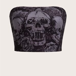 Goth Skull and Floral Print Tube Top